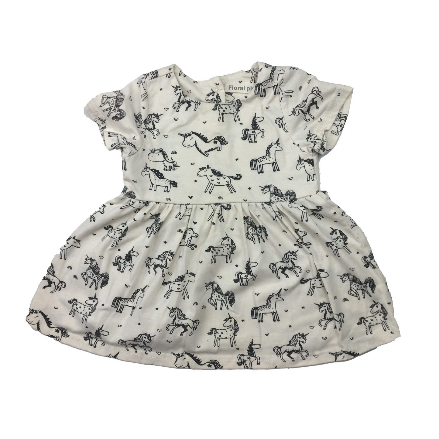 Floral Pig White Dress with Unicorns 12-24M