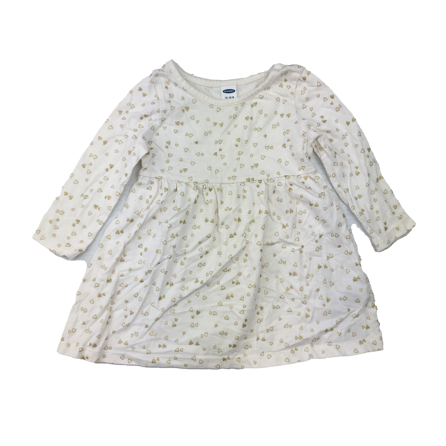 Old Navy White Dress with Gold Hearts 12-18M