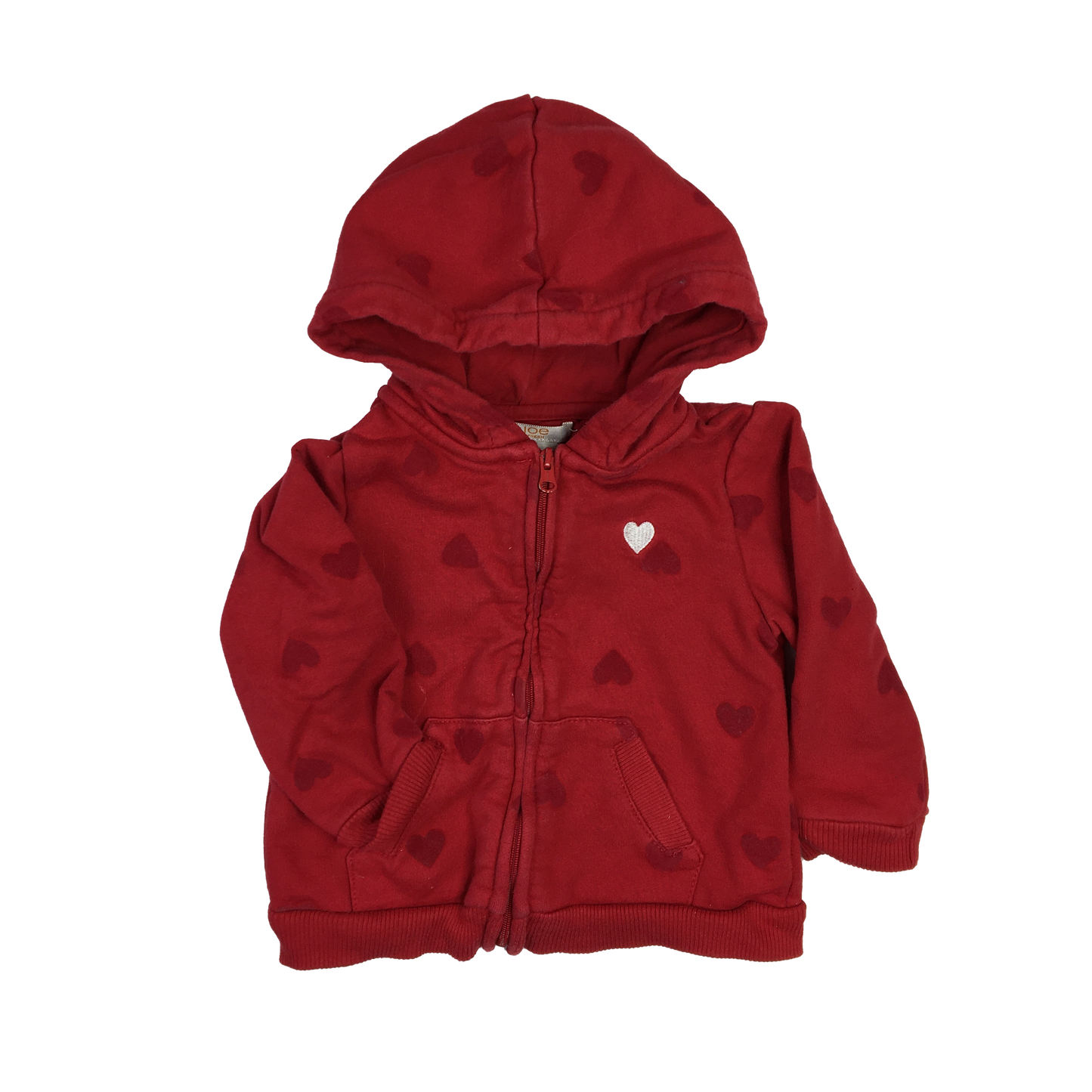 Joe Fresh Red Zip-Up Sweater with Hearts 12-18M