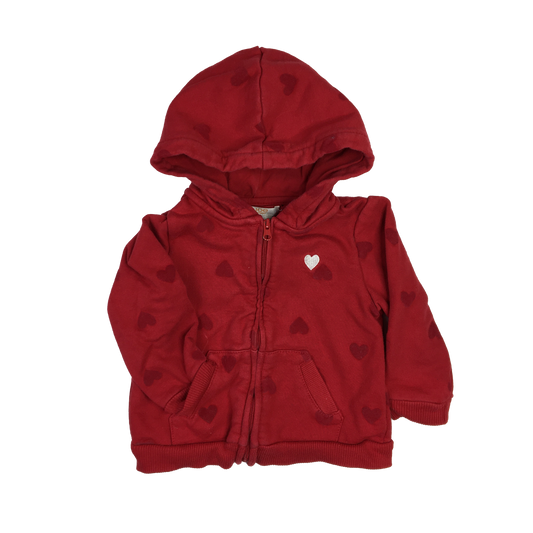 Joe Fresh Red Zip-Up Sweater with Hearts 12-18M