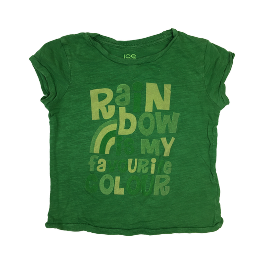 Joe Fresh Green T-Shirt with "Rainbow Is My Favourite Colour" 3T