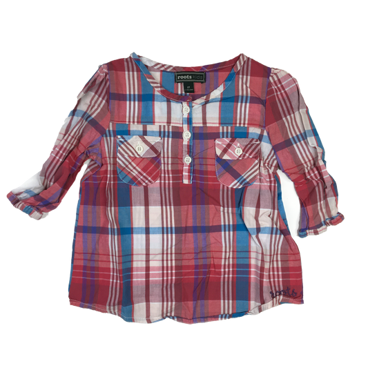 Roots Pink & Blue Plaid 3/4 Sleeve Shirt 2T