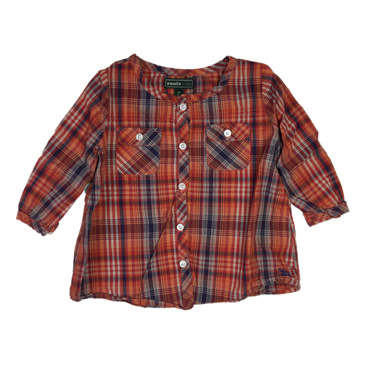 Roots Orange & Navy Plaid Long Sleeve Button-Up 2T