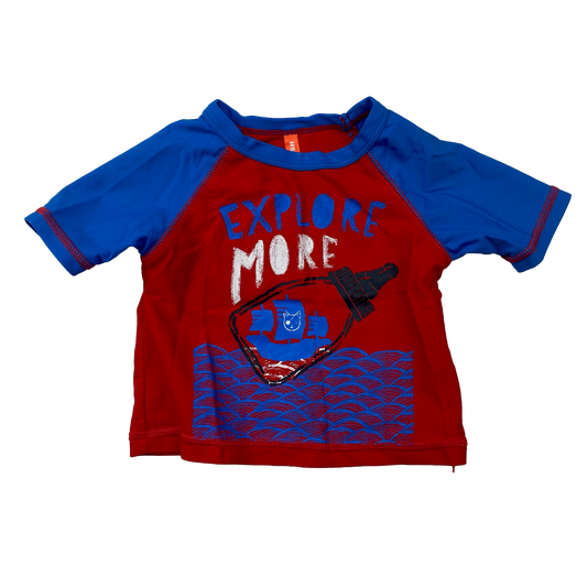 Joe Fresh Red & Blue Rash Guard with "Explore More" 6-12M