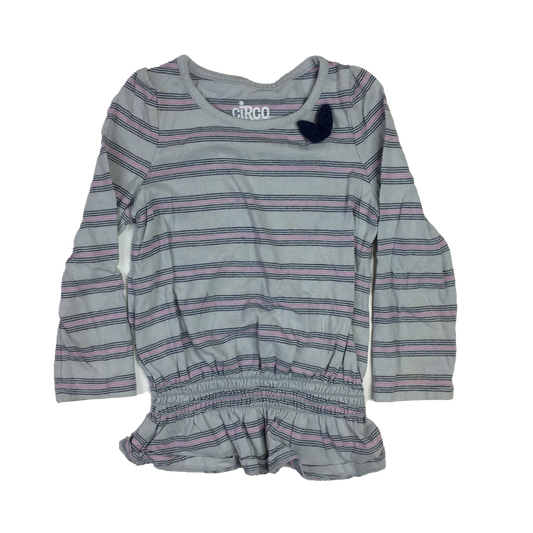 Circo Grey Long Sleeve with Pink & Navy Stripes & Shirred Waist 2T