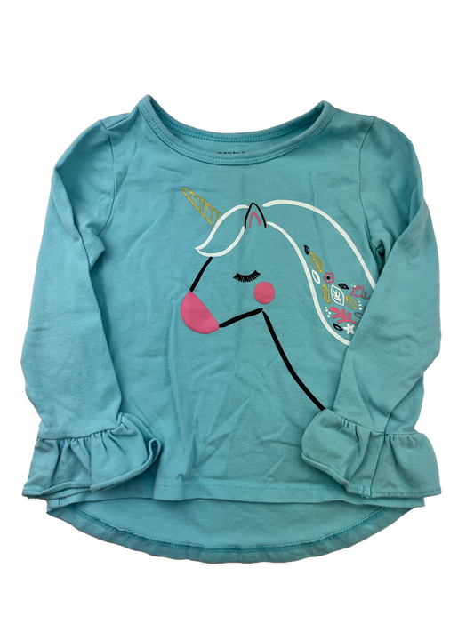 Pekkle Turquoise Long Sleeve Shirt with Unicorn 24M