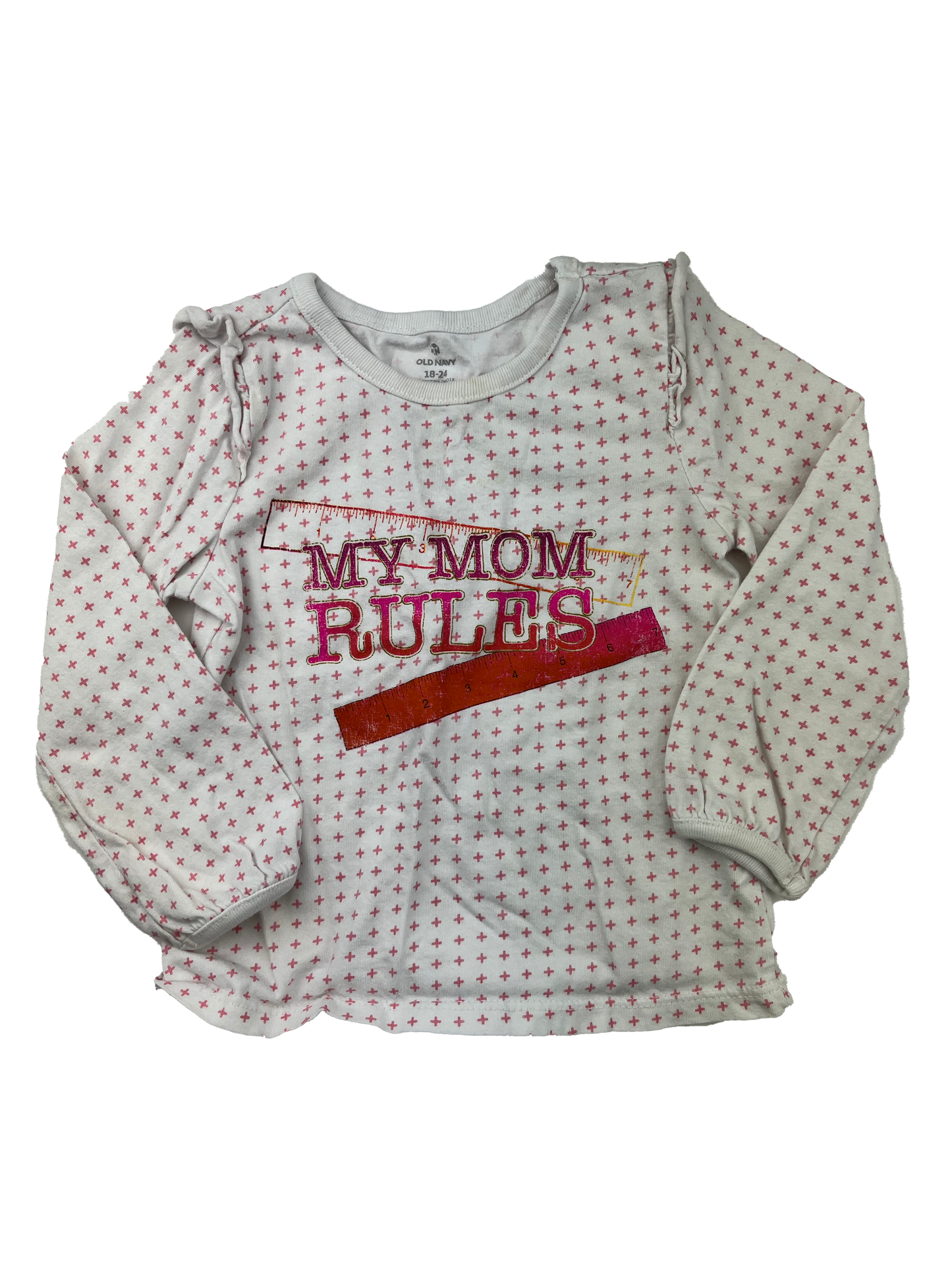 Old Navy White Long Sleeve Shirt "My Mom Rules" 18-24