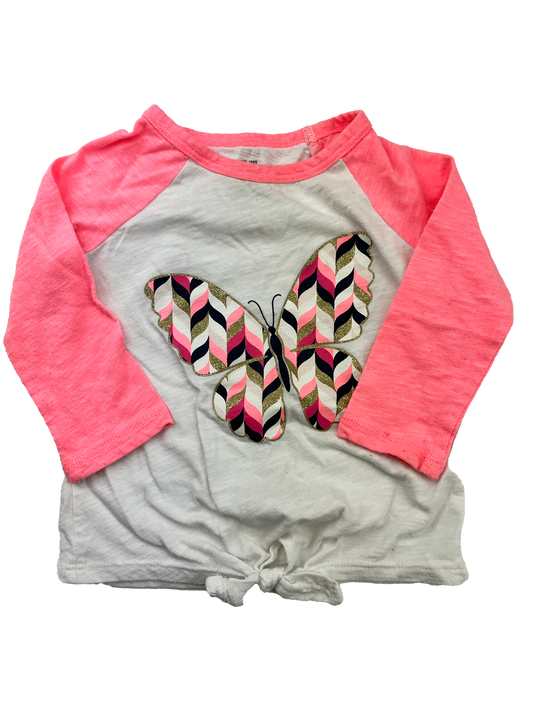 OshKosh White & Pink Long Sleeve with Butterfly 9-12M