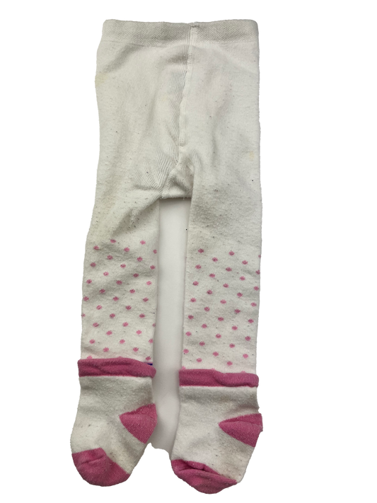 White Tights with Pink Polka Dots 0-9M