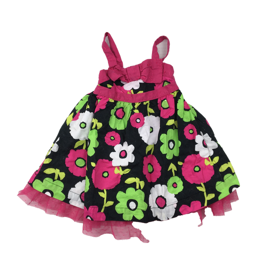 Penny M Black with Pink Trim Floral Dress 6-9M