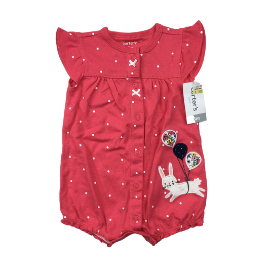 Carter's Pink Romper with White Polka Dots & Bunny 3M