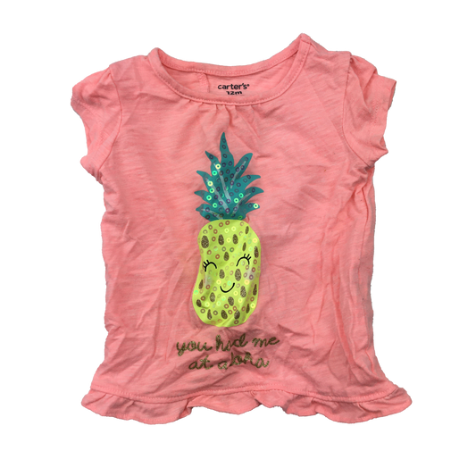 Carter's Coral T-Shirt "You Had Me At Aloha" 12M