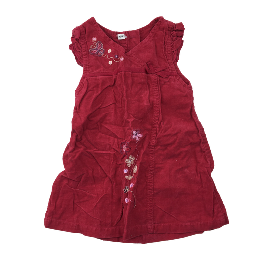 Burgundy Corduroy Dress with Embroidered Butterfly 12M