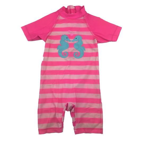 George Pink & White Striped Sunsuit with Seahorses 18-24M