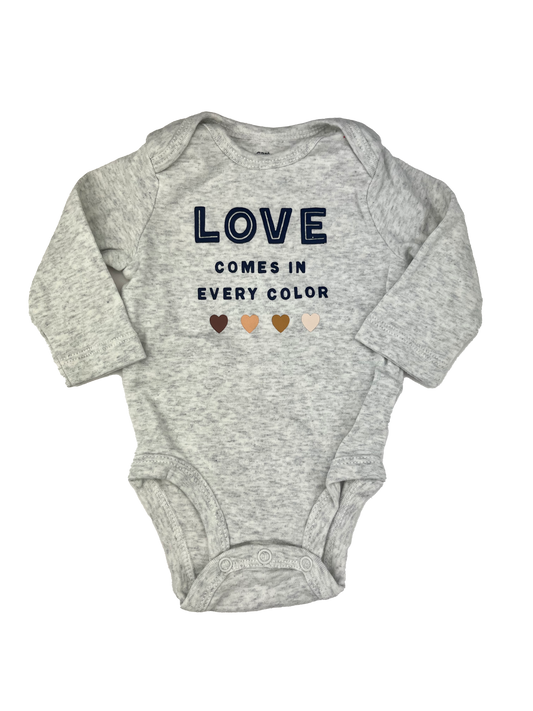 Carter's Grey Long Sleeve Onesie with "Love Comes In Every Colour" 3M