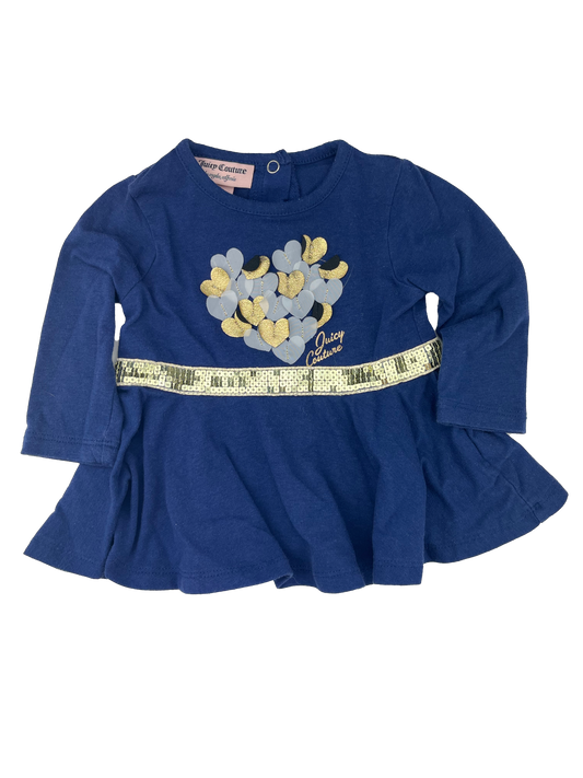 Juicy Couture Navy Long Sleeve Dress with Gold Sequins 3-6M