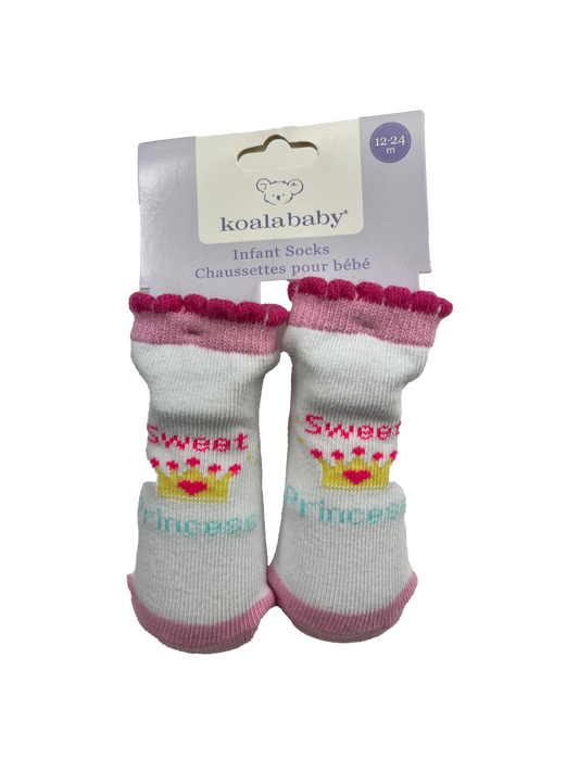 Koala Baby White Socks with "Sweet Princess" 12-24M