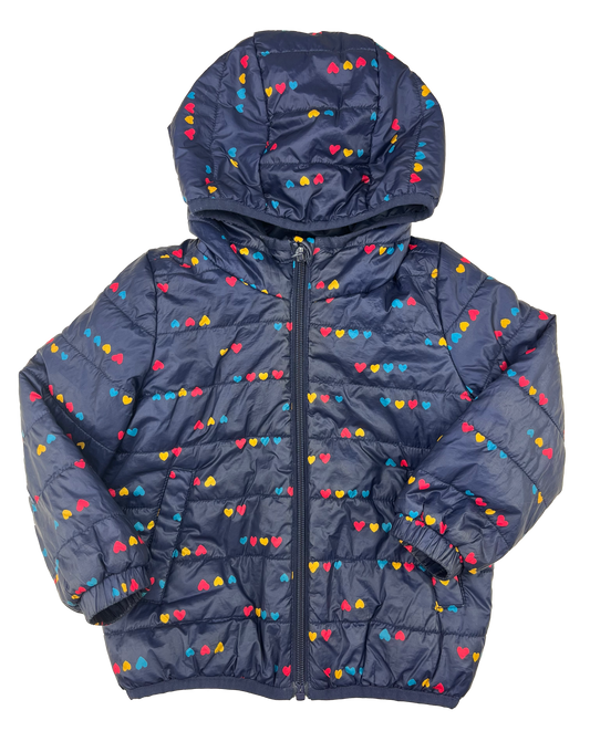 Joe Fresh Navy Puffer Jacket with Multicoloured Hearts 3T