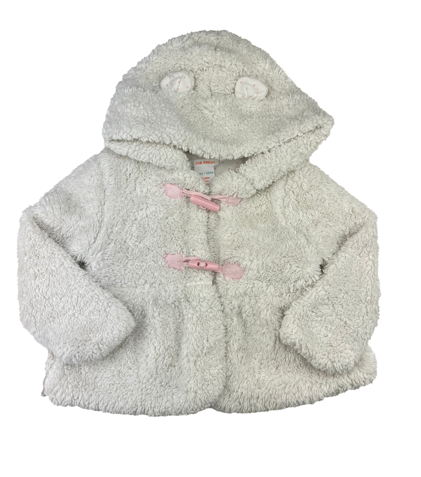 Joe Fresh White Wooly Jacket with Pink Toggles  18-24M