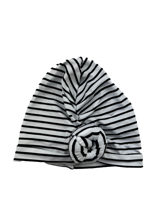 Black & White Striped Turban Knot Beanie 3-6M