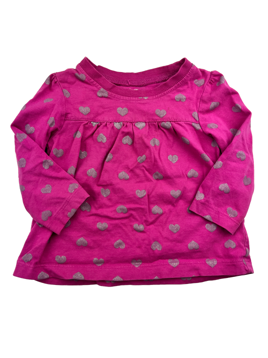 George Pink Long Sleeve Shirt with Shiny Hearts 12-18M