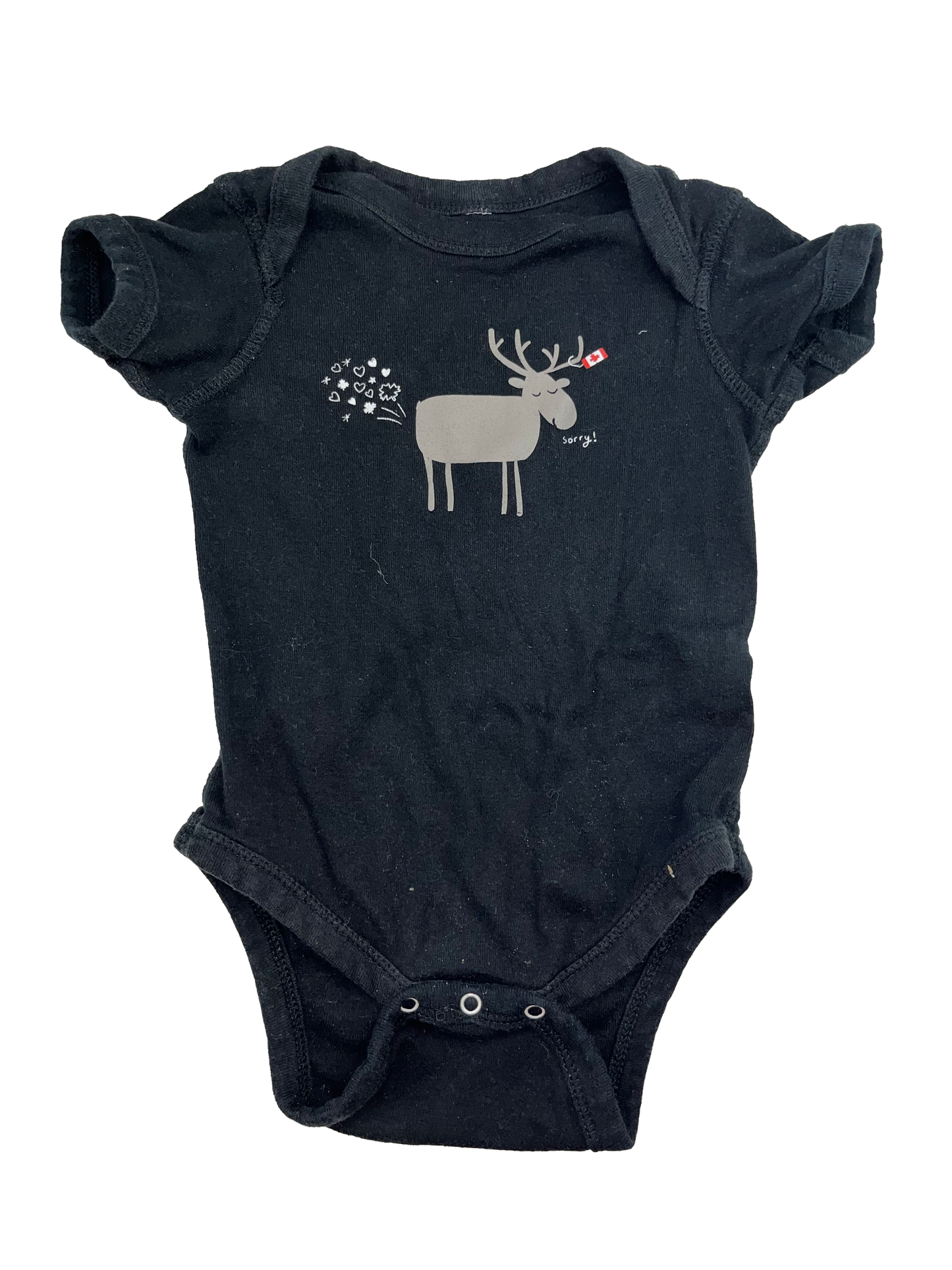 Wendy Tancock Black Onesie with Moose & Canada Flag 12M