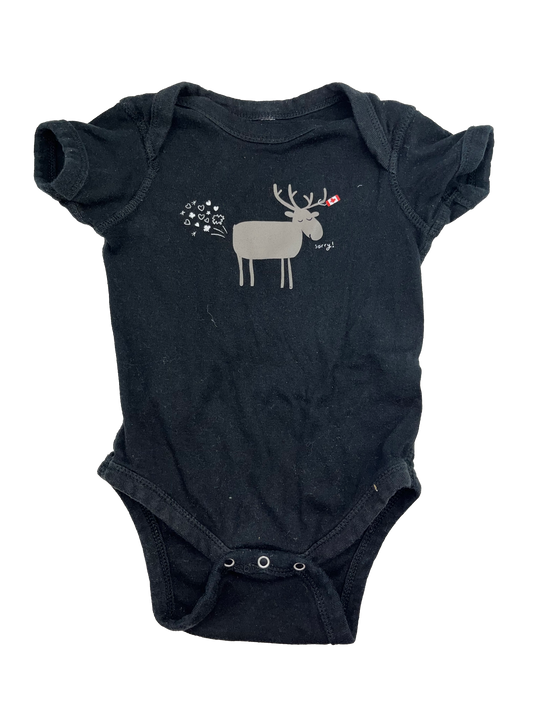 Wendy Tancock Black Onesie with Moose & Canada Flag 12M