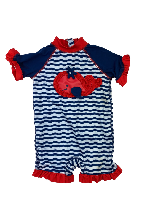 Wippette Blue & White Stripe with Red Whale Sun Suit 9M