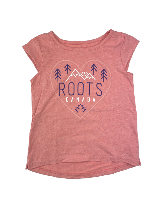 ❗️Stained: Roots Pink T-Shirt with Cap Sleeves & "Roots Canada" Heart 3T