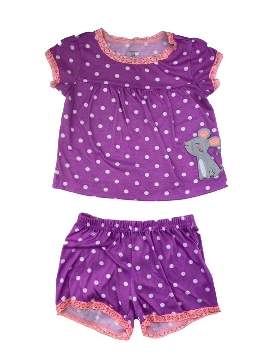 Carter's Purple PJ Set with White Polka Dots & Mouse 24M