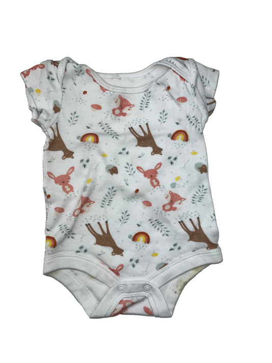 George White Onesie with Woodland Animals NB