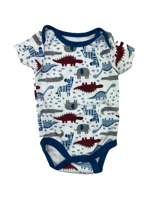 Chick Pea White & Blue Onesie with Animals 6-9M