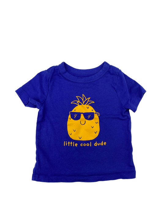 Joe Fresh Blue T-Shirt with Pineapple "Little Cool Dude" 6-12M