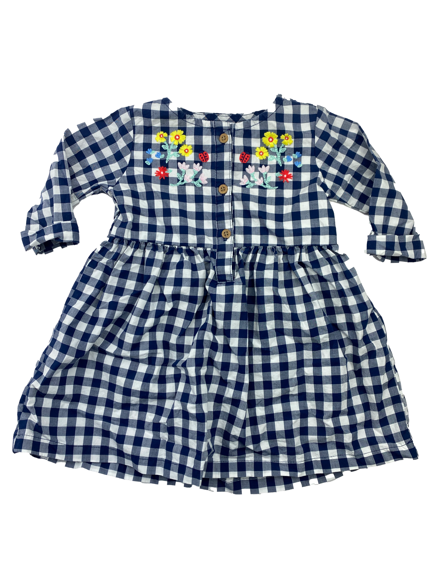 Carter's Navy & White Gingham Long Sleeve Dress with Flowers 18M