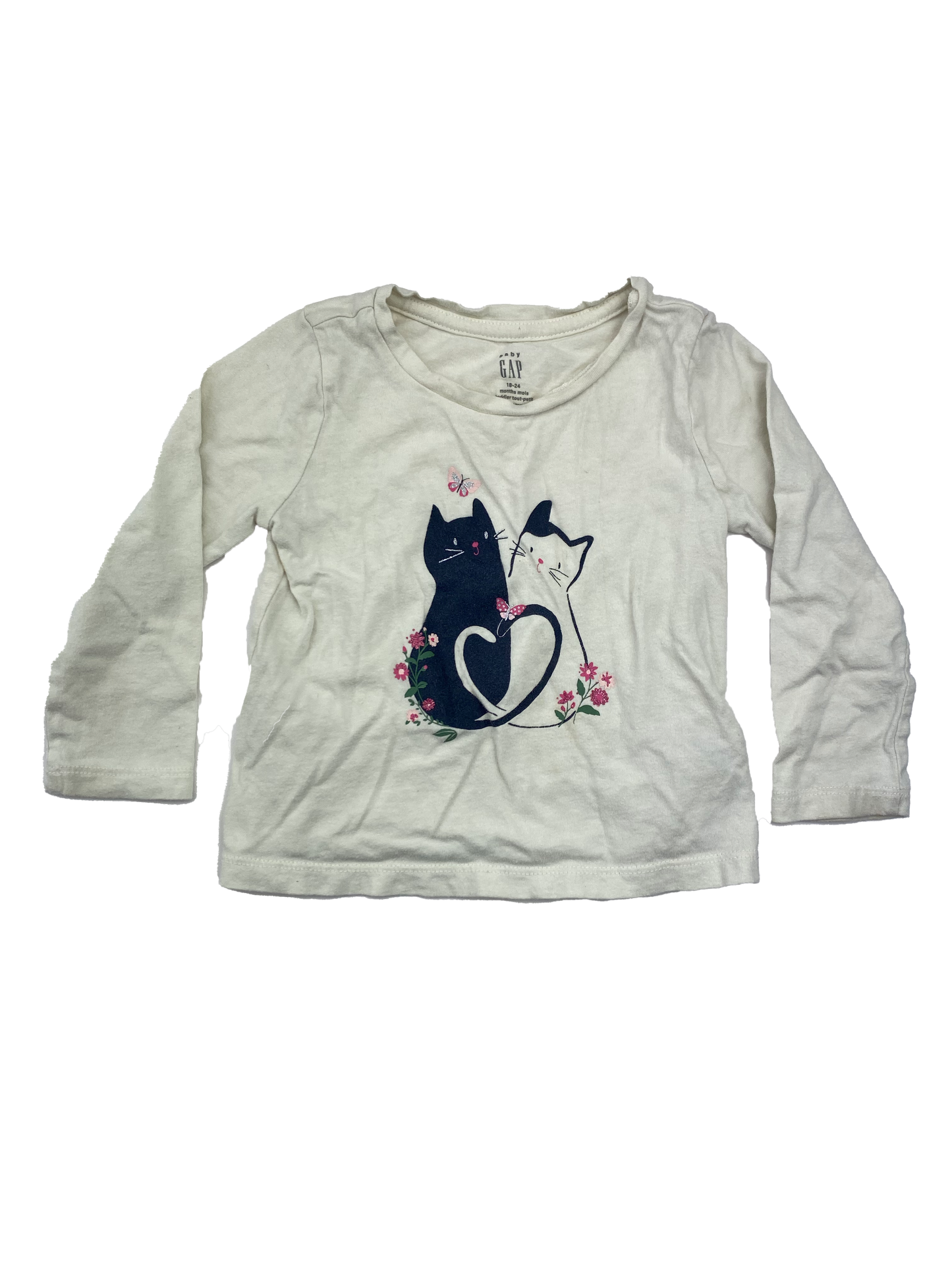 Baby Gap Cream Long Sleeve Shirt with Cats & Butterflies 18-24M