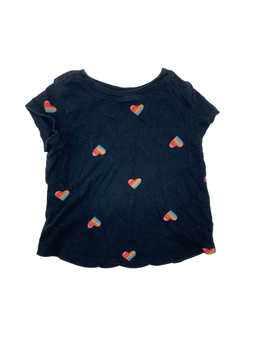 Old Navy Black T-Shirt with Rainbow Hearts 18-24M