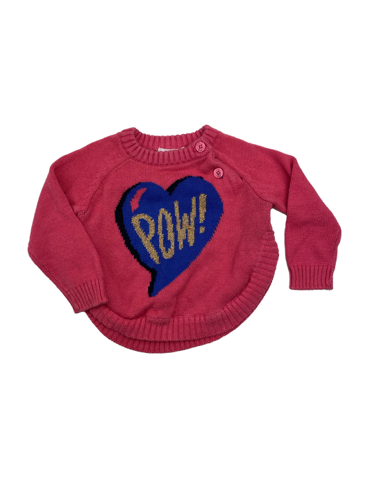 Joe Fresh Pink Knit Pull-Over Sweater with "POW!" 12-18M