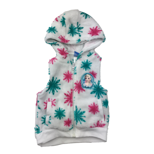 Disney White Fleece Vest with Snowflakes & Elsa 3T