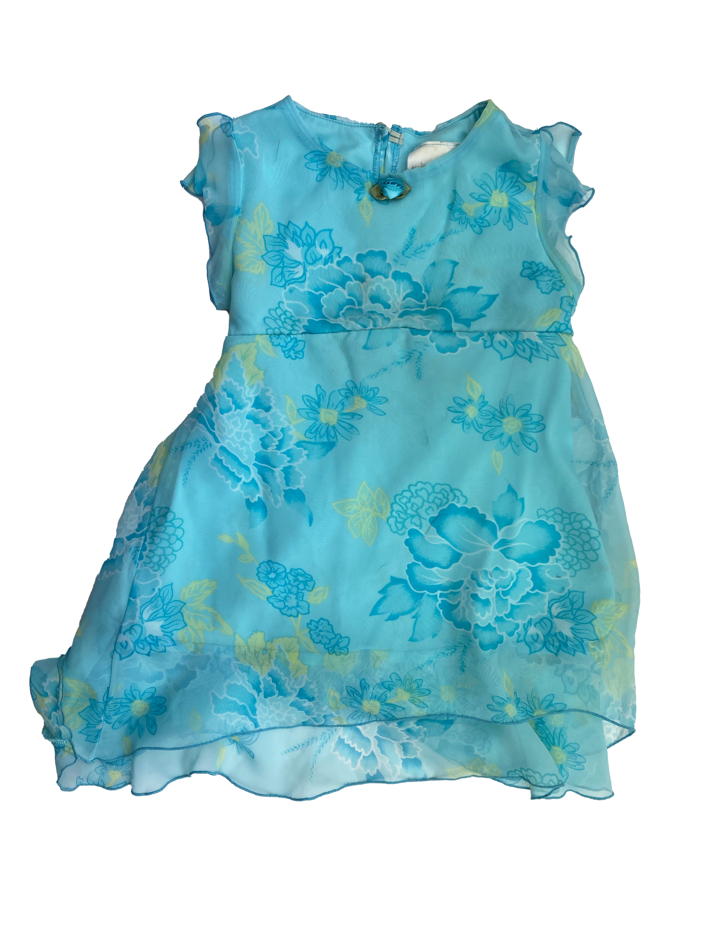 ❗️Small Stain: Premier Collection Teal Dress with Blue & Yellow Flowers 6