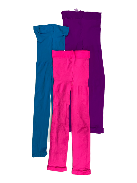 3-Pack Purple, Blue & Pink Footless Tights 7-10