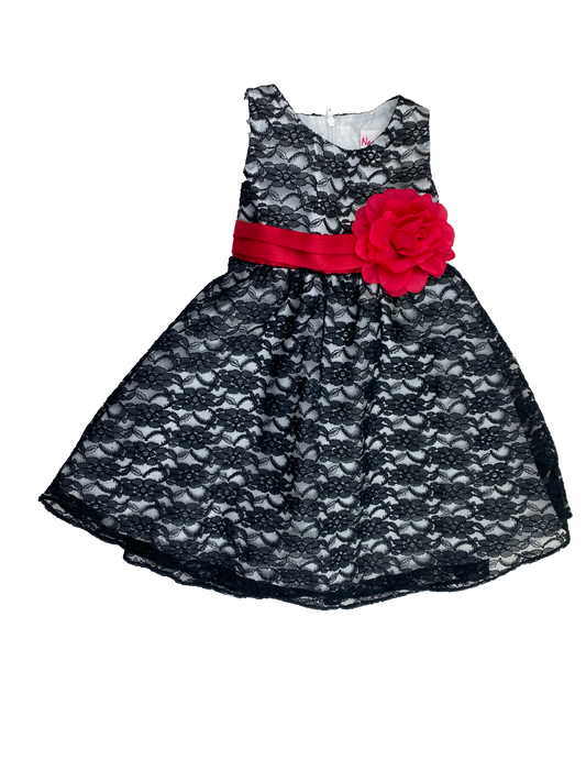 Nannette Black Lace Dress with Red Flower 18M