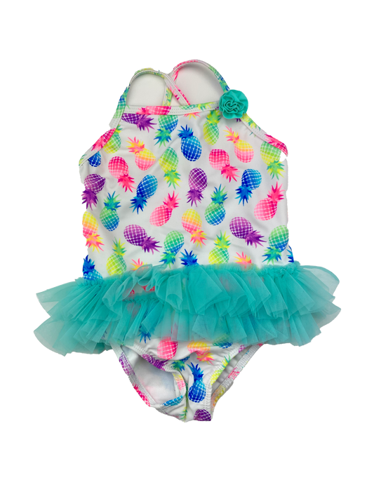 George White Swimsuit with Multicoloured Pineapples & Tutu 18-24M