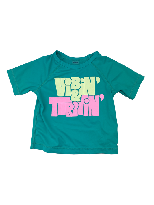 Old Navy Teal Rash Guard with "Vibin' & Thrivin'" 18-24M