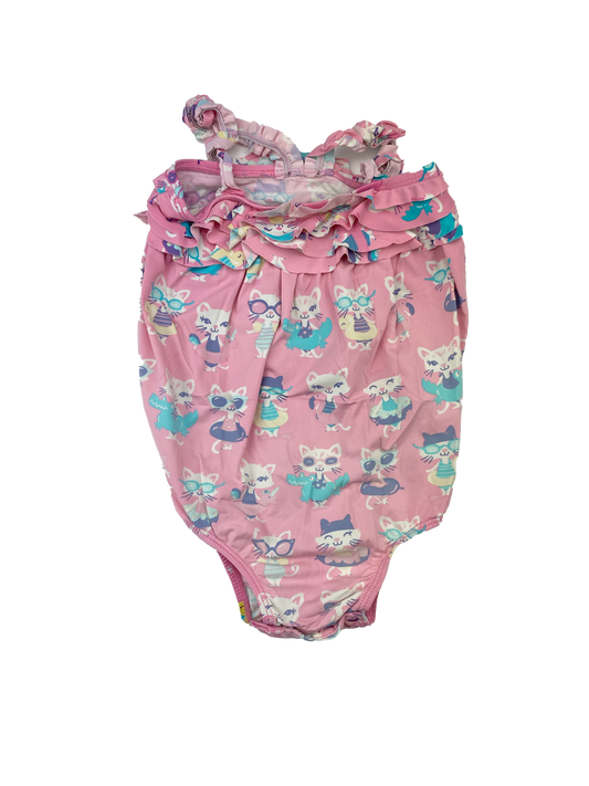 Hatley Pink Frilly Swimsuit with Cats 18-24M