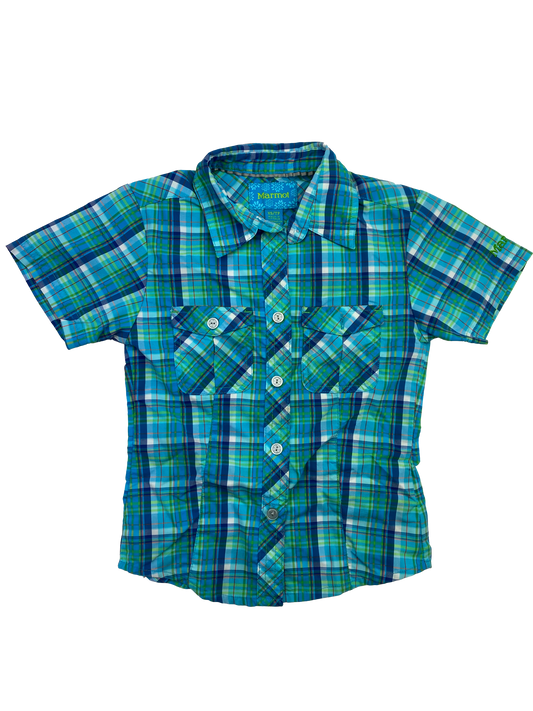 Marmot Green & Blue Plaid Short Sleeve Button-Up 4-5