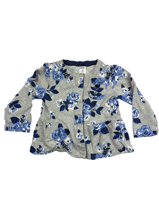 ❗️Stain: Carter's Grey Cardigan with Blue Flowers 24M