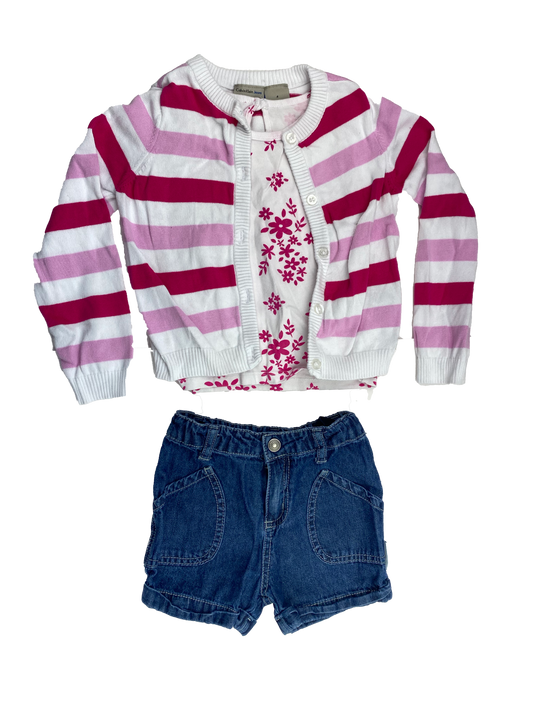 Calvin Klein 3-Piece Striped Cardigan, T-Shirt & Jean Shorts  4