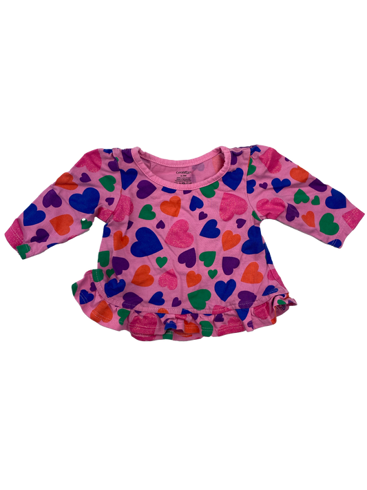 George Pink Long Sleeve with Multicoloured Hearts 0-3M