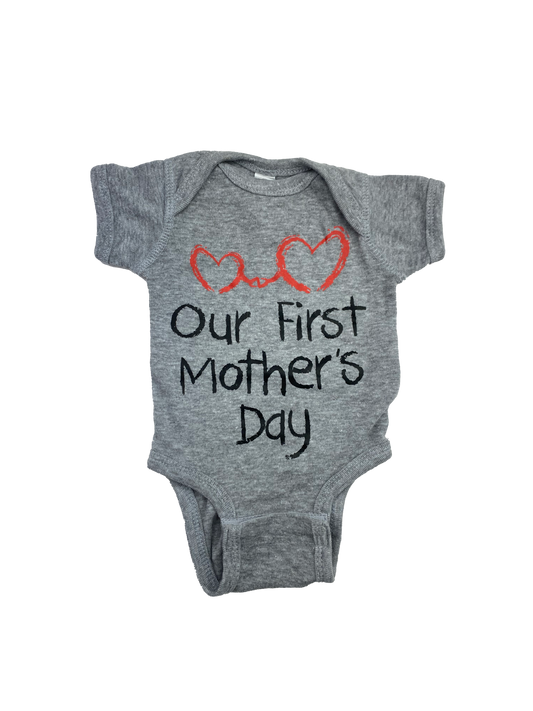 Rabbit Skins Grey Onesie with "Our First Mother's Day" NB