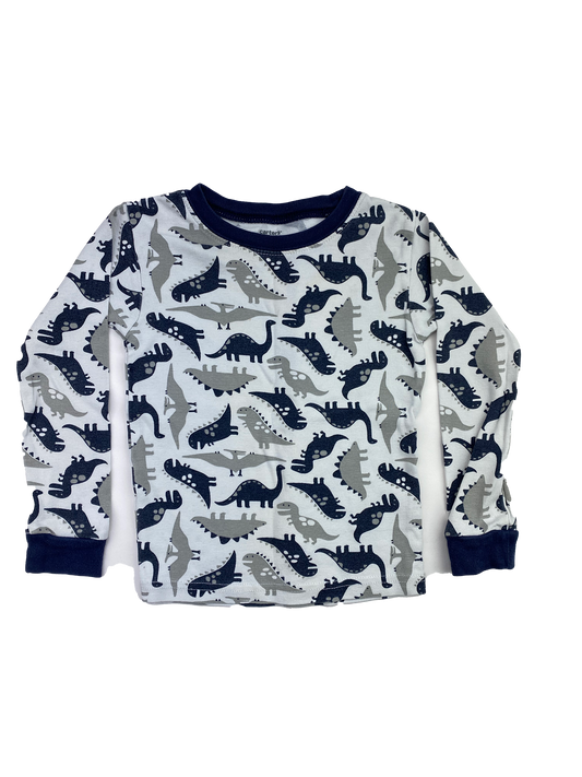 Carter's White Long Sleeve PJ Shirt with Blue Dinosaurs 4T